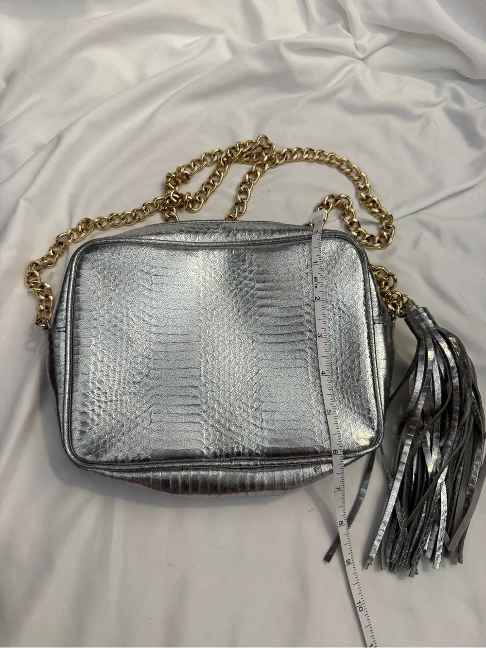 EUC Victoria's Secret Silver Snake Embossed Crossbody with Chain Strap